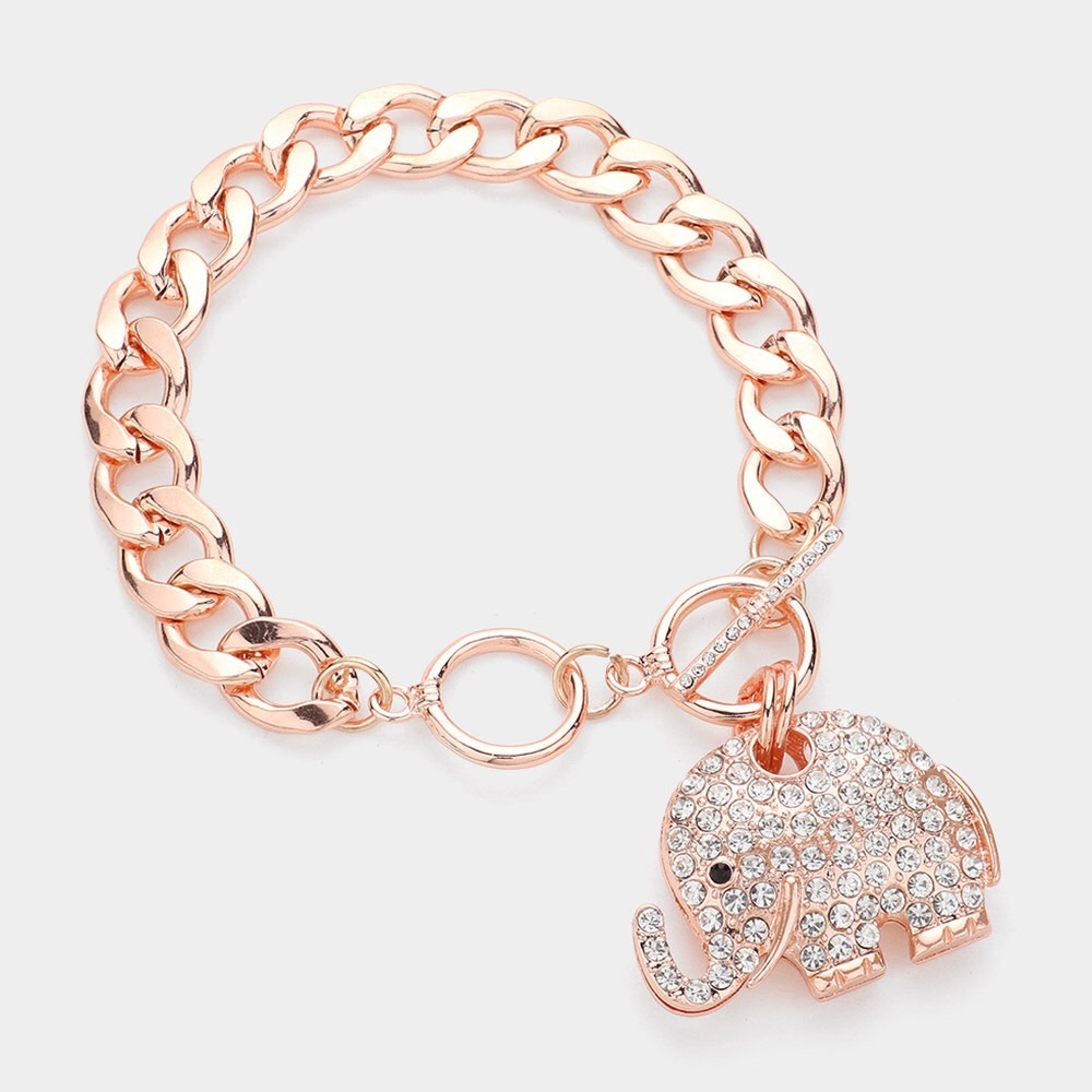 Rose Gold Rhinestone Crystal Elephant Bracelet